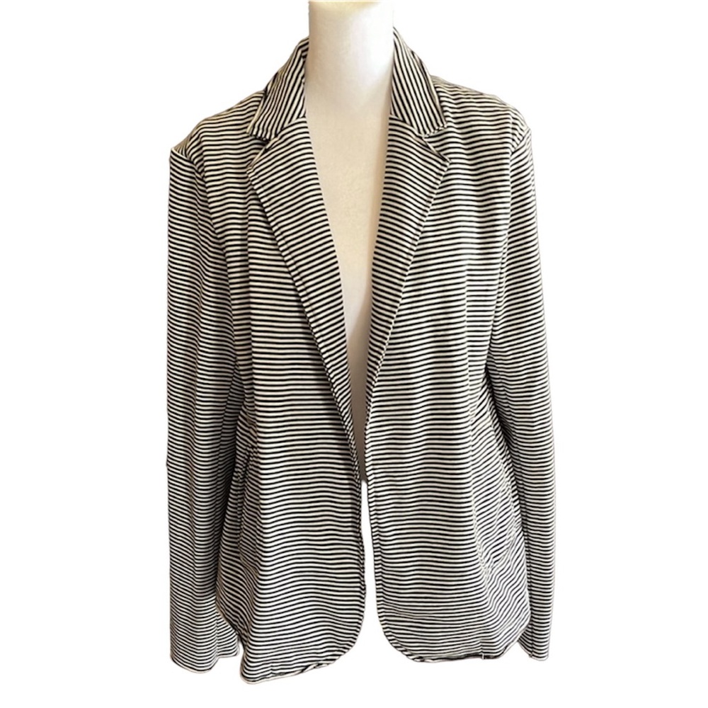 Sundays Three Striped Knit Open Front Jersey Blazer